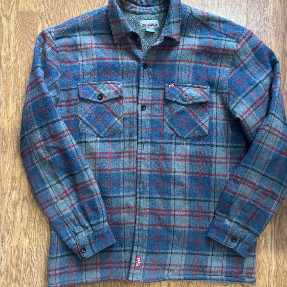 Quiksilver Men's Blue and Red Plaid Shirt Jacket